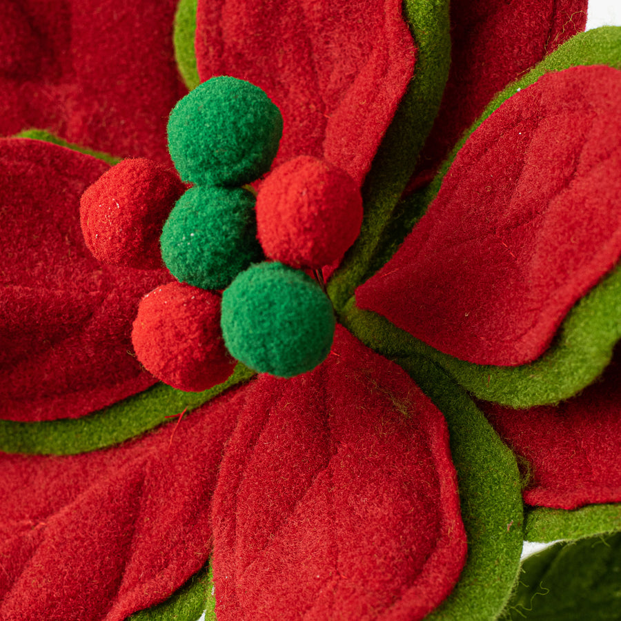 22" Felt Poinsettia Stem: Red, Green, Emerald