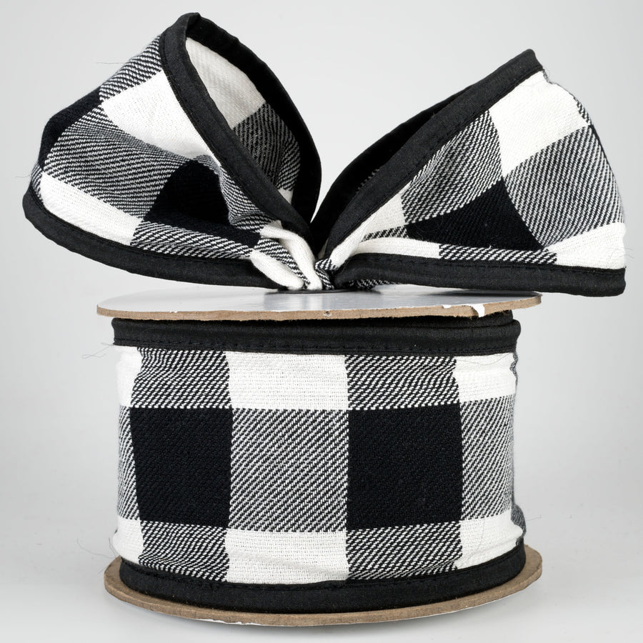 4" Check Fabric Ribbon: Black & White (10 Yards)