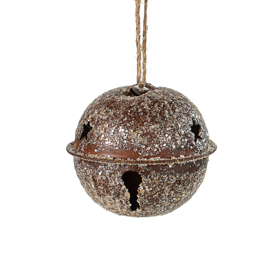 2.5" Vintage Jingle Bell Ornament: Rust & Glitter