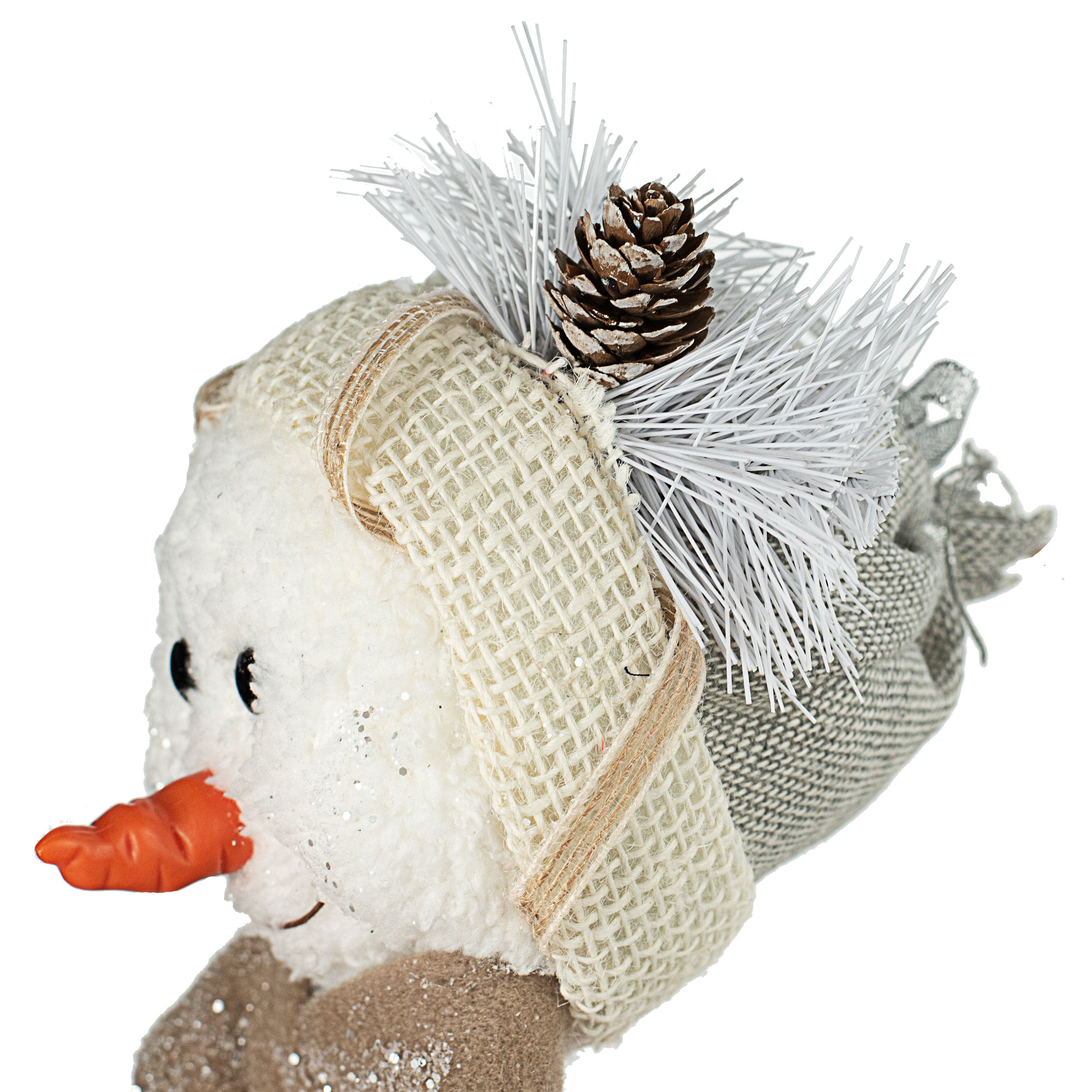 6.5" Frosted Linen Snowman Ornament: Grey