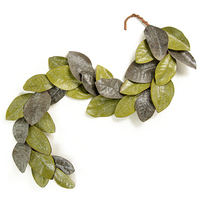 4' Vintage Glitter Magnolia Leaves Garland: Two Tone Green