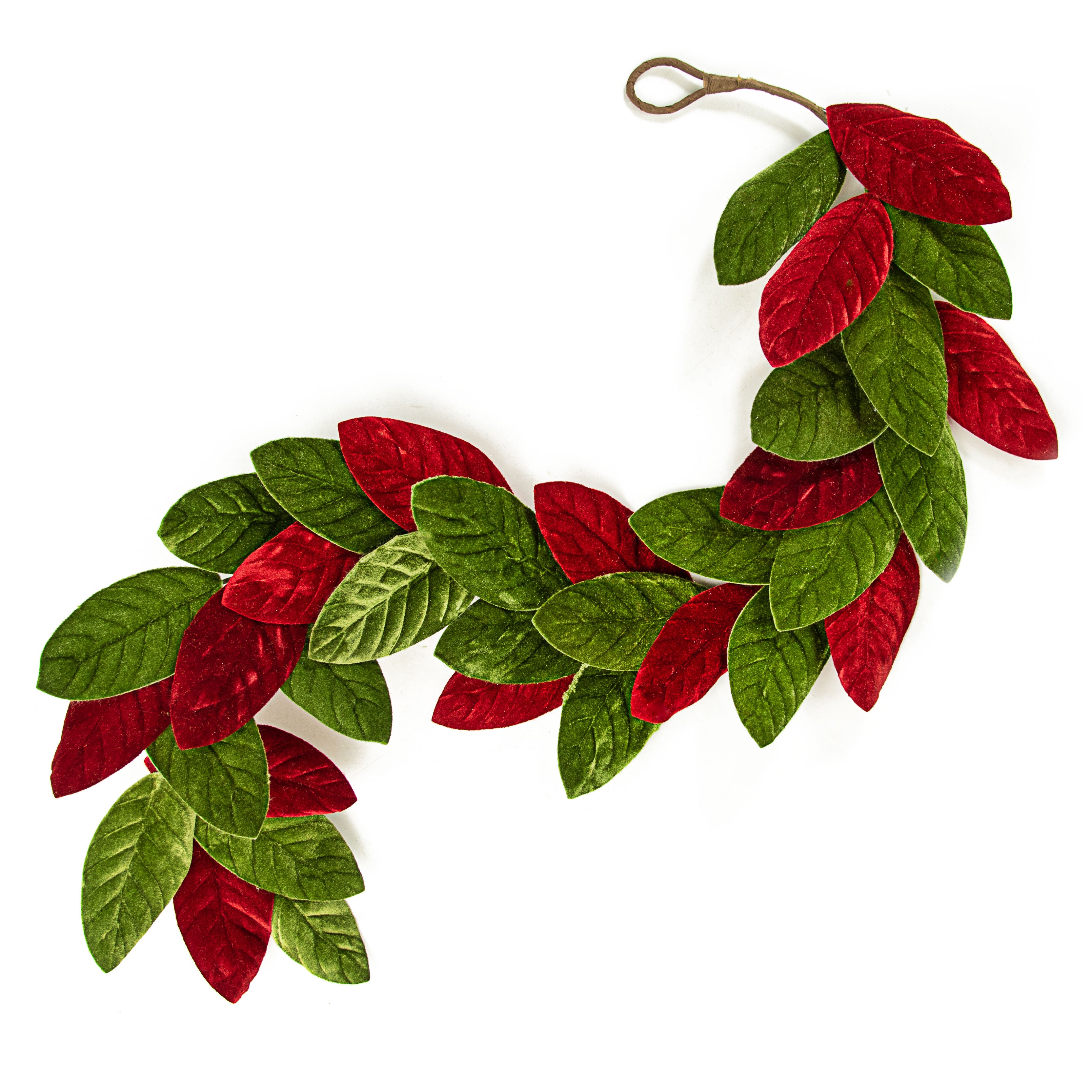 4' Velvet Magnolia Leaves Garland: Red & Olive