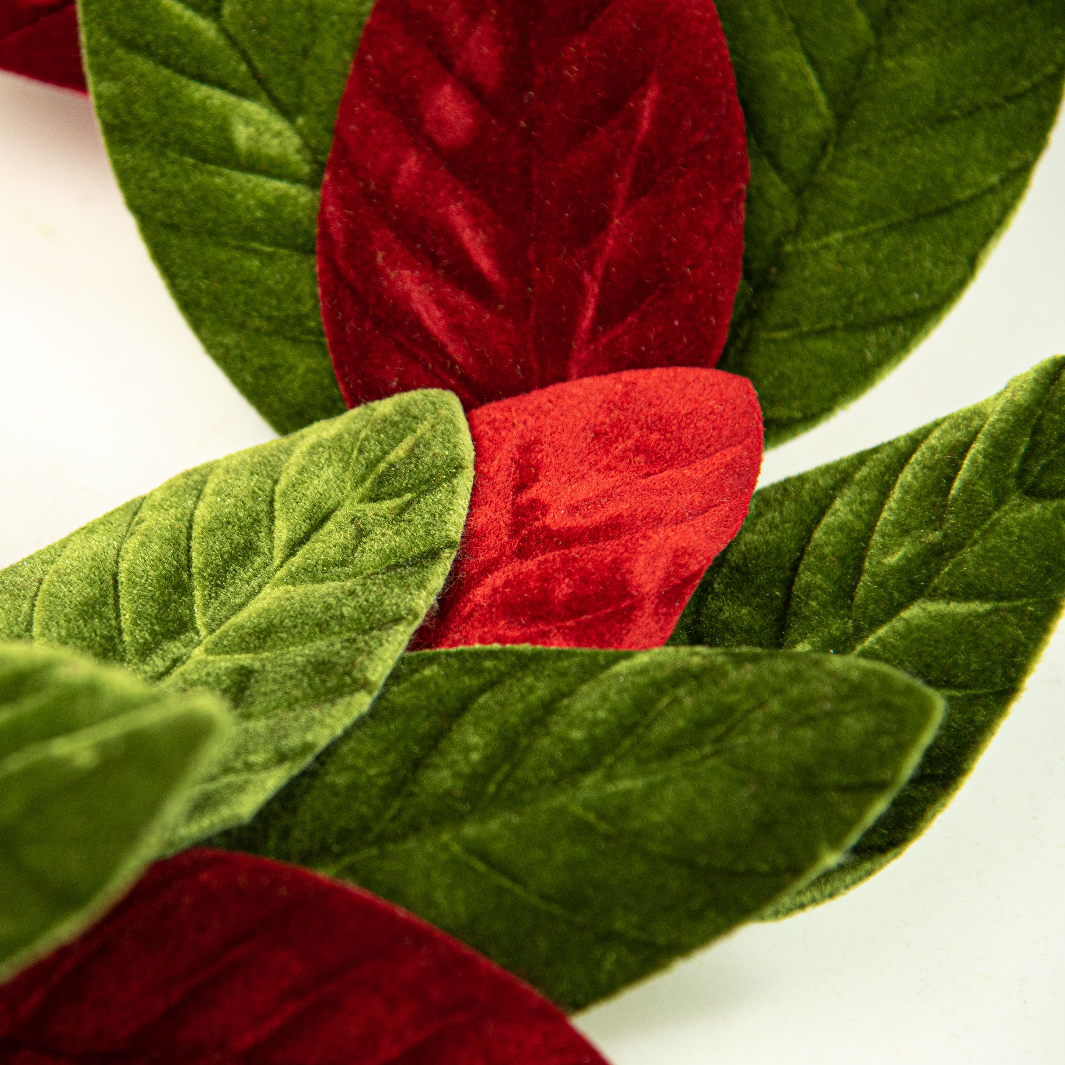 4' Velvet Magnolia Leaves Garland: Red & Olive