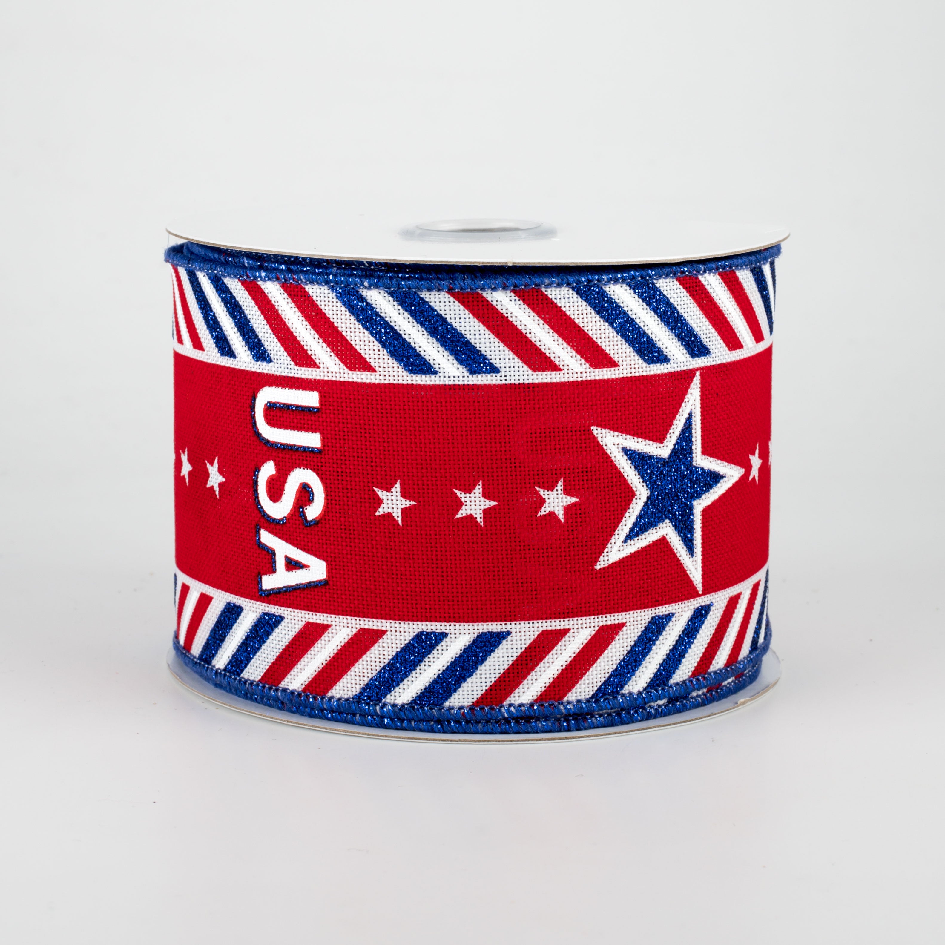 2.5" USA Diagonal Border Ribbon: White (10 Yards)