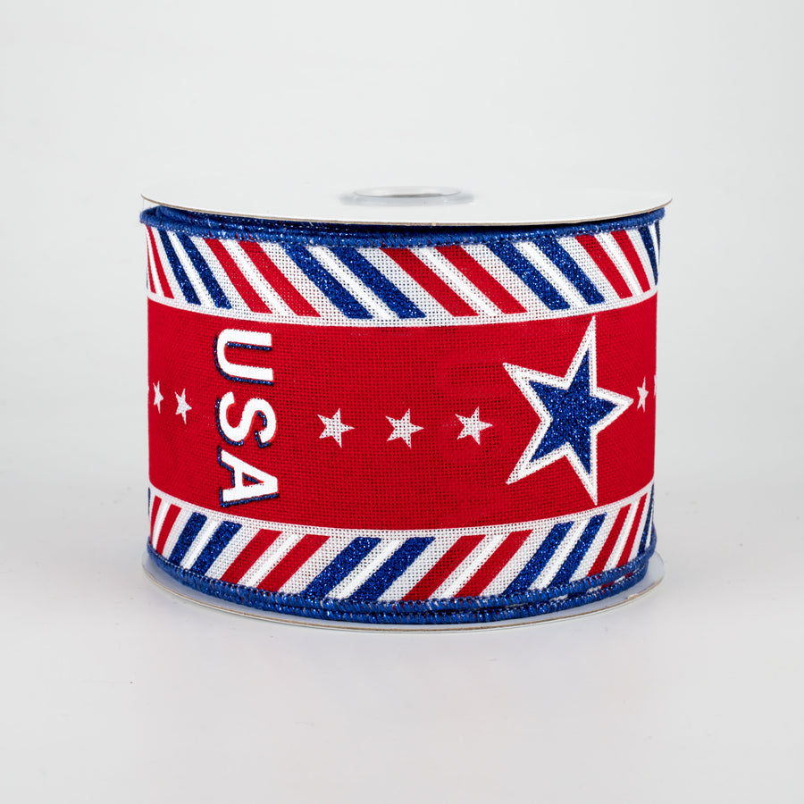 2.5" USA Diagonal Border Ribbon: White (10 Yards)