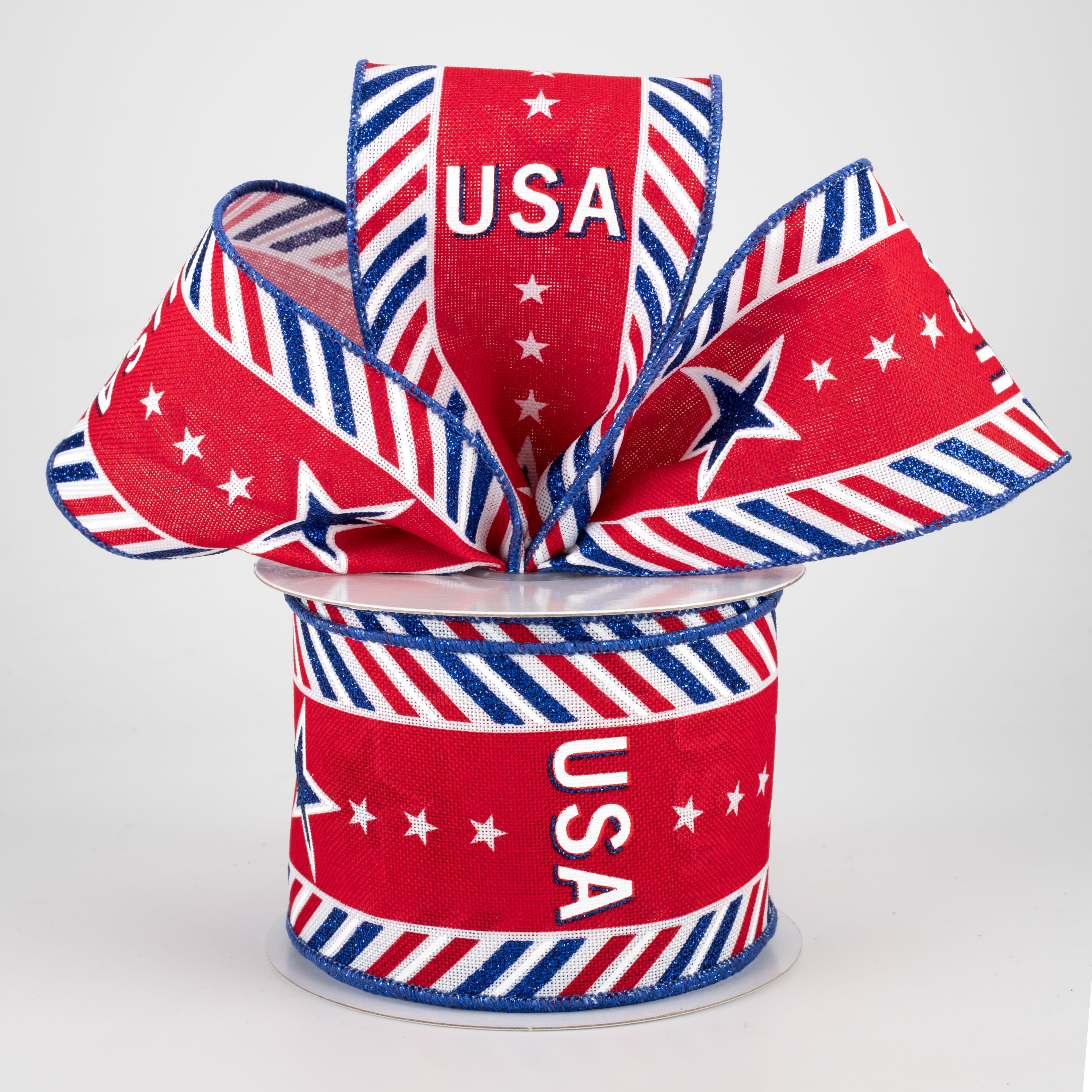 2.5" USA Diagonal Border Ribbon: White (10 Yards)