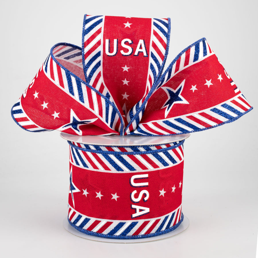 2.5" USA Diagonal Border Ribbon: White (10 Yards)