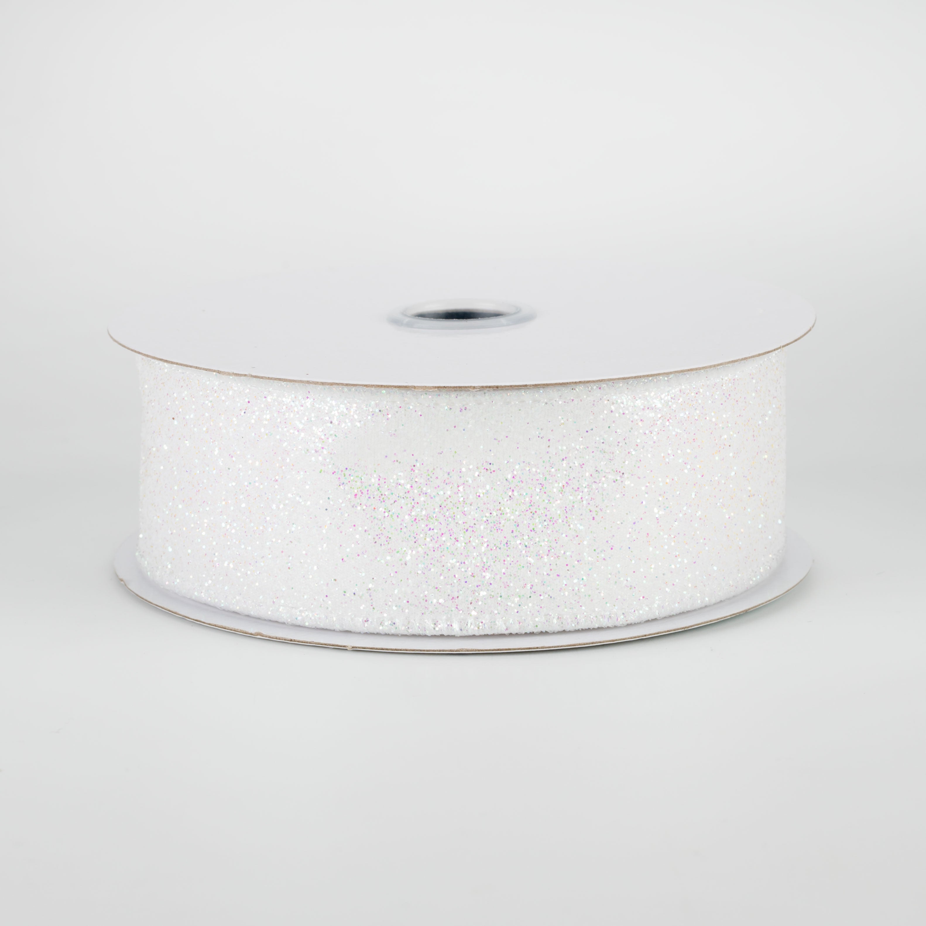 1.5" Iridescent Glitter Satin Ribbon: White (10 Yards)