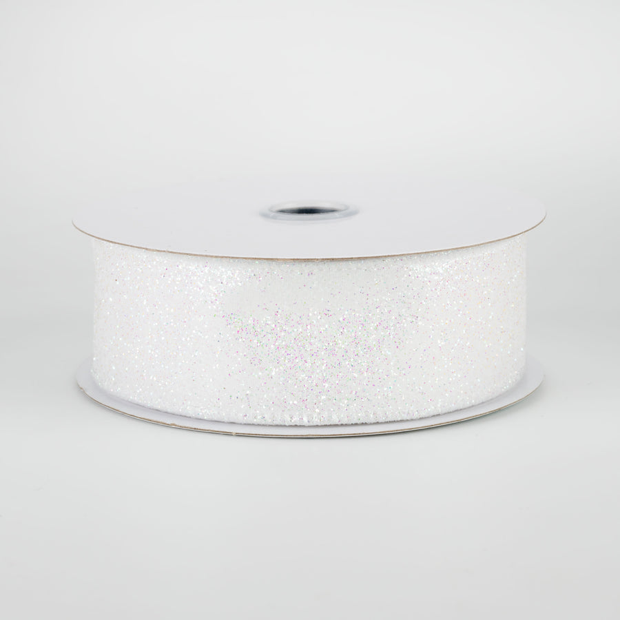 1.5" Iridescent Glitter Satin Ribbon: White (10 Yards)