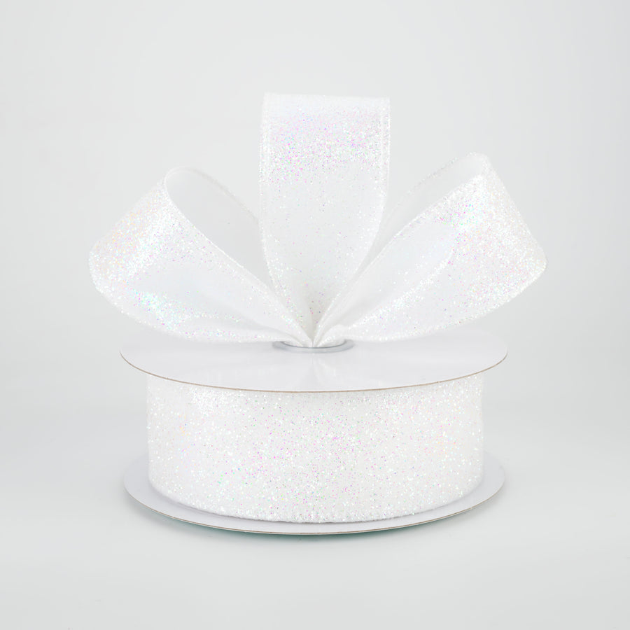 1.5" Iridescent Glitter Satin Ribbon: White (10 Yards)