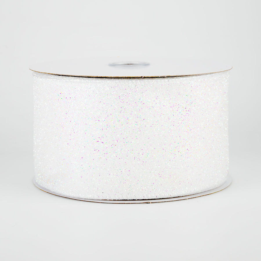 2.5" Iridescent Glitter Satin Ribbon: White (10 Yards)