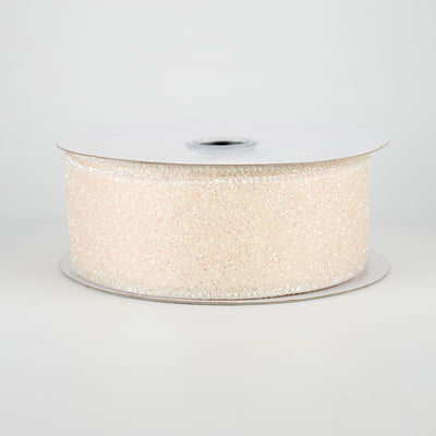 1.5" Iridescent Glitter Satin Ribbon: Ivory (10 Yards)