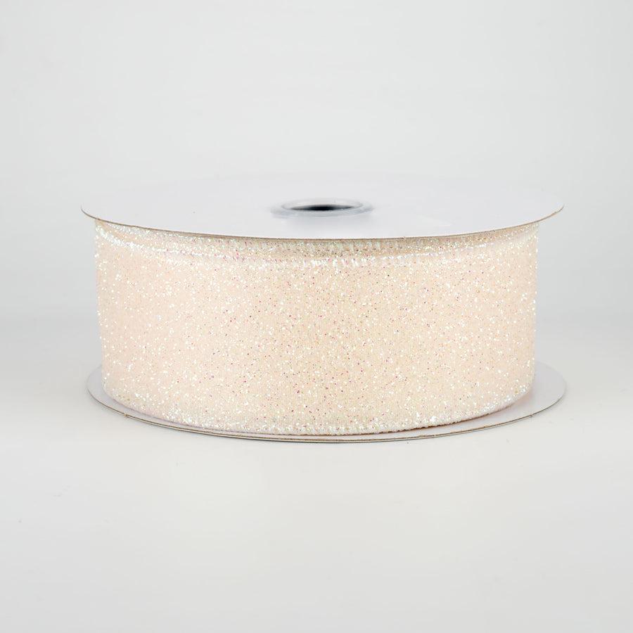 1.5" Iridescent Glitter Satin Ribbon: Ivory (10 Yards)