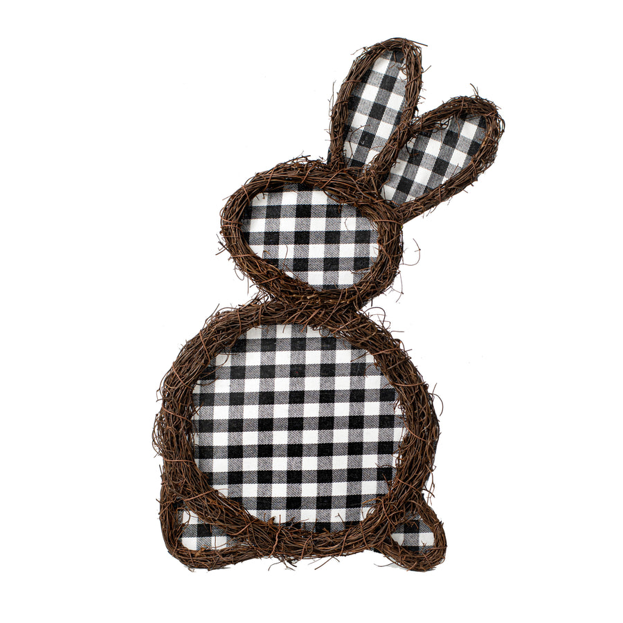 15" Black & White Check Twig Rabbit Decoration