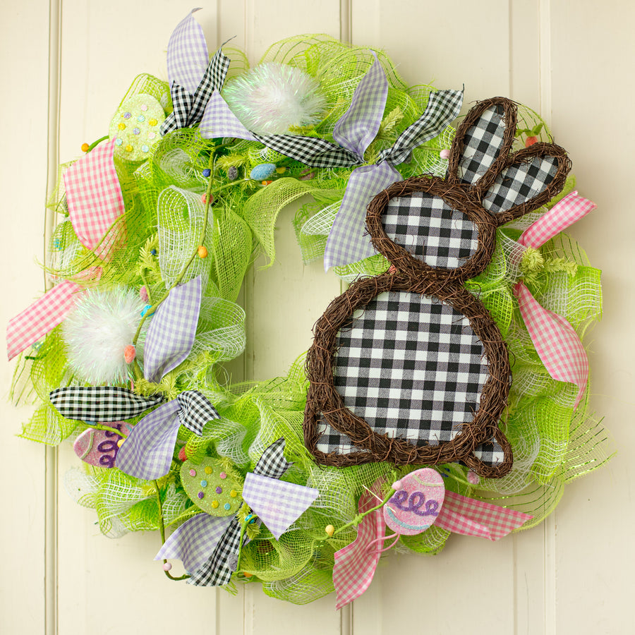 15" Black & White Check Twig Rabbit Decoration