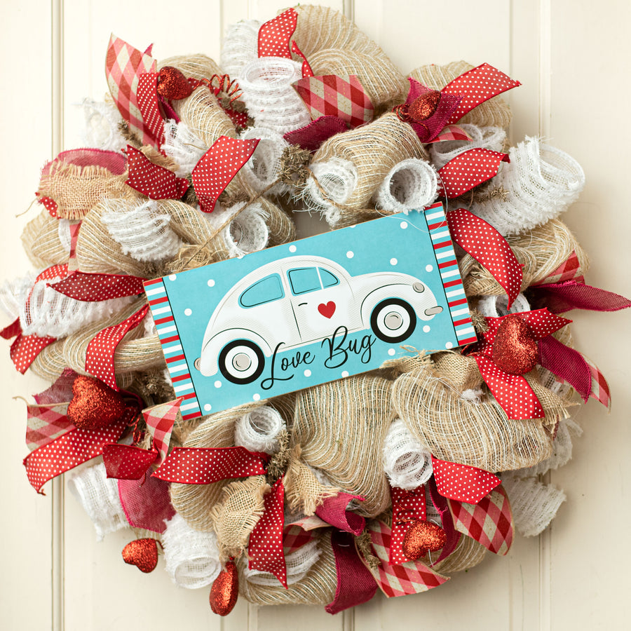 12" Wooden Sign: Love Bug Car