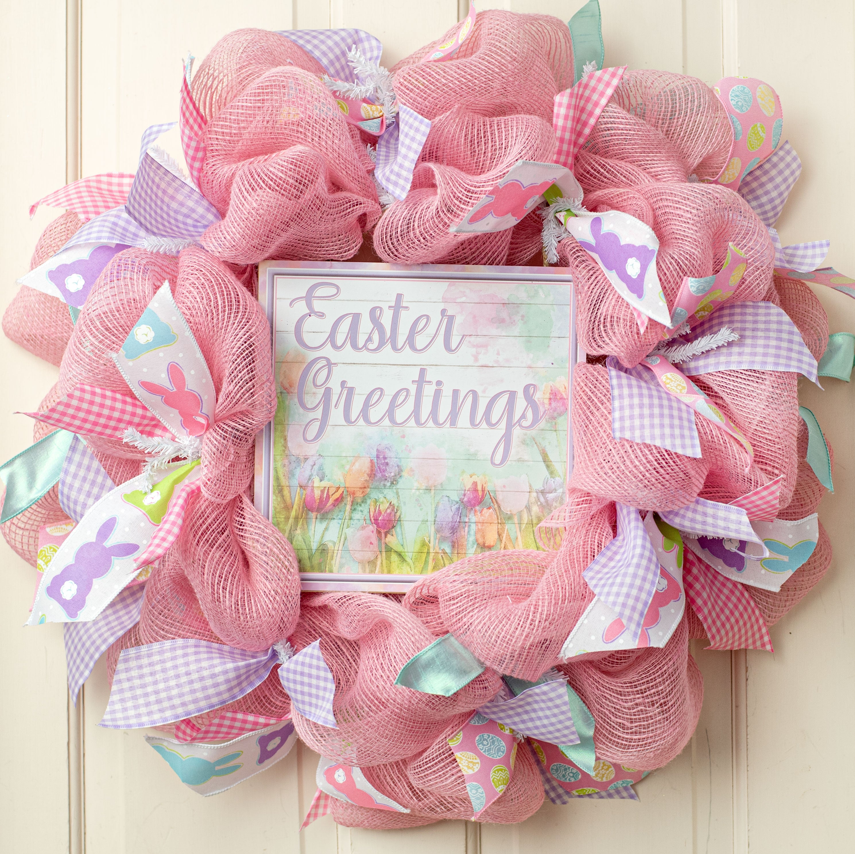 10" Square Wooden Sign: Tulip Easter Greetings