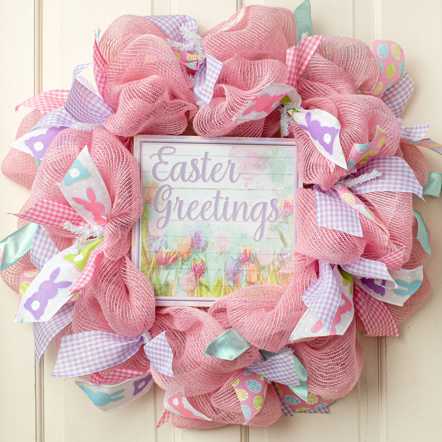 10" Square Wooden Sign: Tulip Easter Greetings