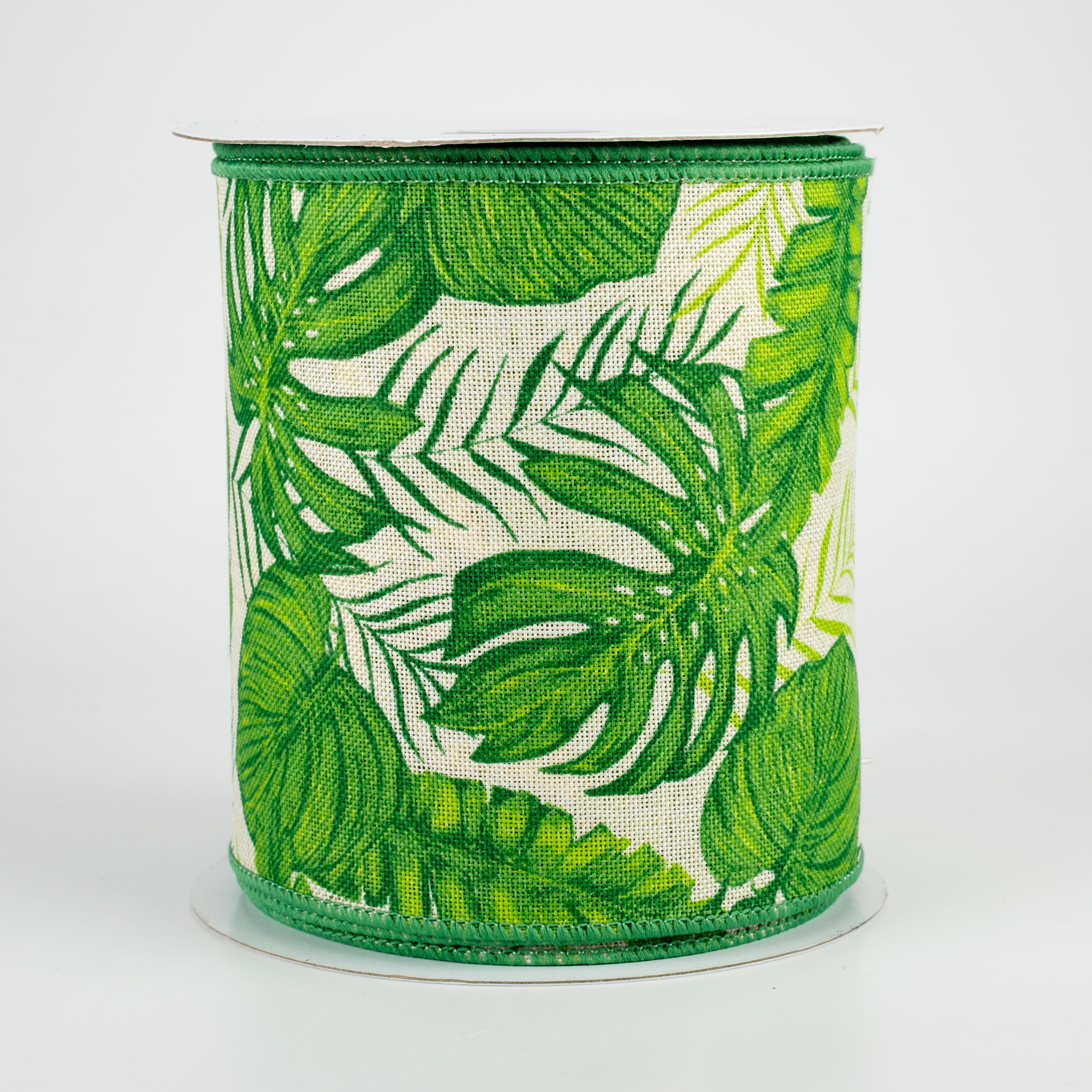 4" Tropical Leaves Ribbon: Cream (10 Yards)