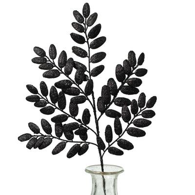 22" Honey Locust Leaf Glitter Spray: Black