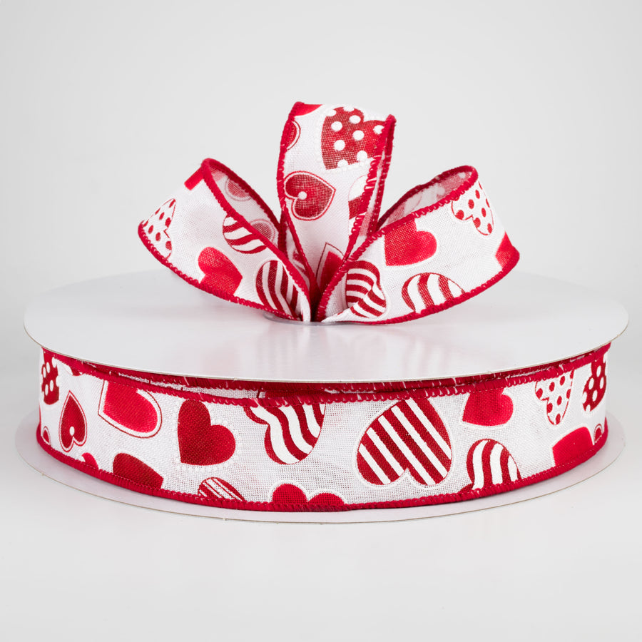 1.5" Polka Dot, Stripe, Solid Hearts Ribbon (50 Yards)
