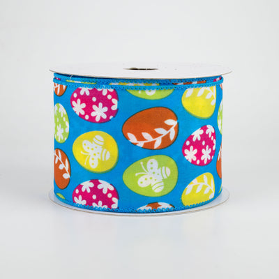 2.5" Flower Easter Eggs Ribbon: Turquoise (10 Yards)