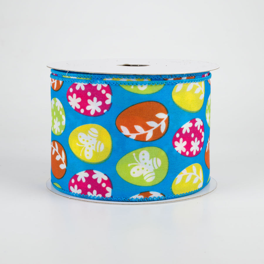 2.5" Flower Easter Eggs Ribbon: Turquoise (10 Yards)