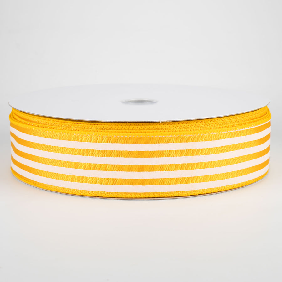 1.5" Cabana Stripes Ribbon: White on Sunflower Yellow (50 Yards)