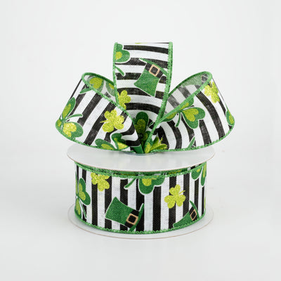 1.5" St. Patrick's Clovers & Hats Stripe Ribbon (10 Yards)