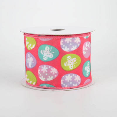 2.5" Flower Easter Eggs Ribbon: Hot Pink (10 Yards)