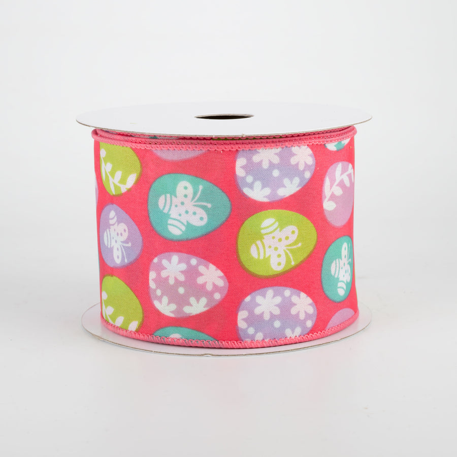 2.5" Flower Easter Eggs Ribbon: Hot Pink (10 Yards)
