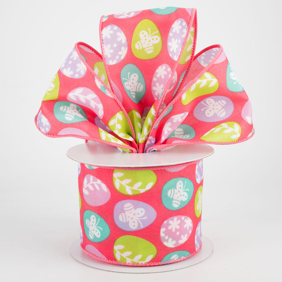 2.5" Flower Easter Eggs Ribbon: Hot Pink (10 Yards)