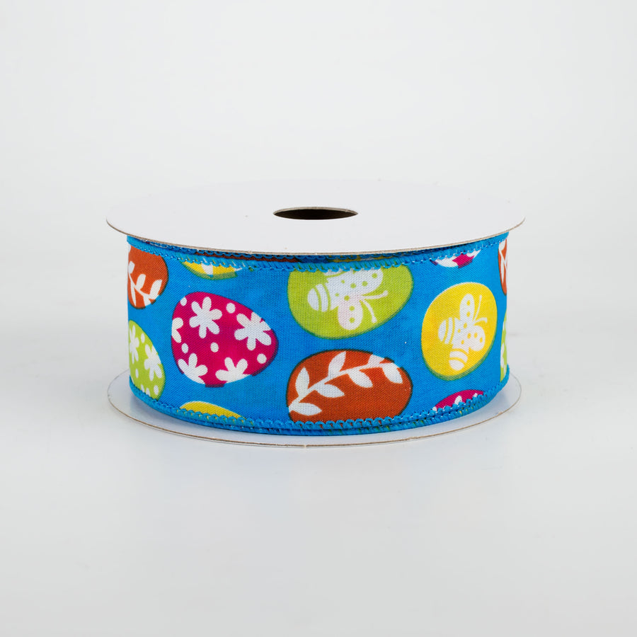 1.5" Flower Easter Eggs Ribbon: Turquoise (10 Yards)