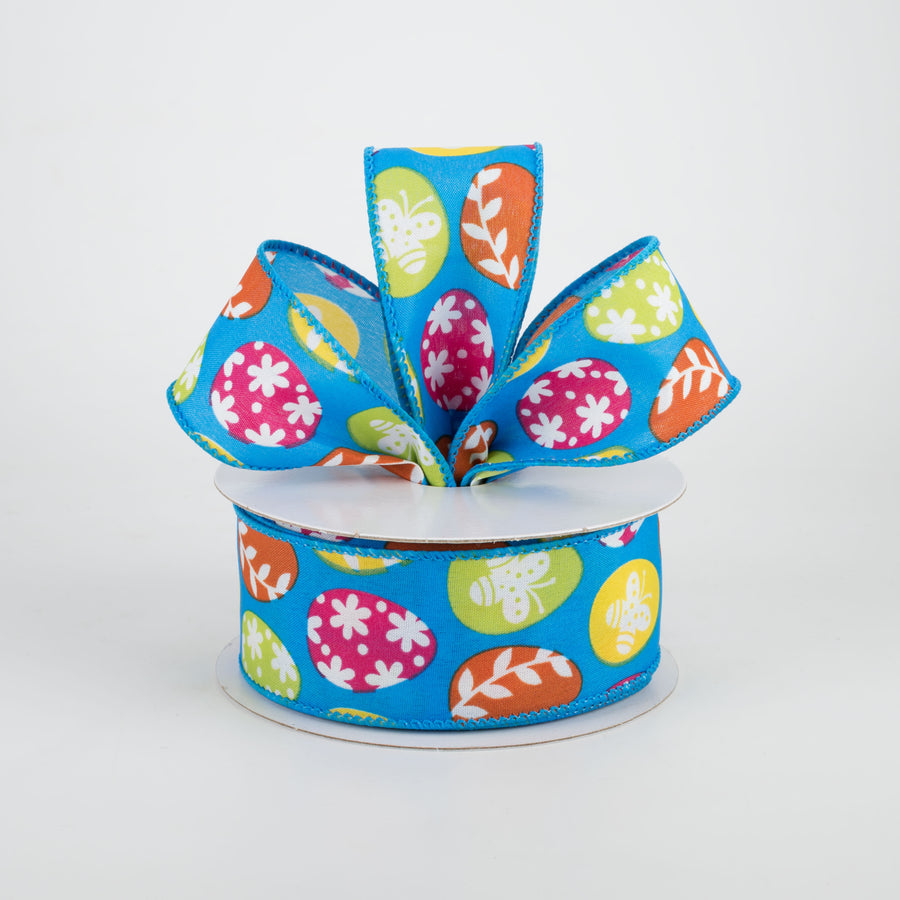 1.5" Flower Easter Eggs Ribbon: Turquoise (10 Yards)