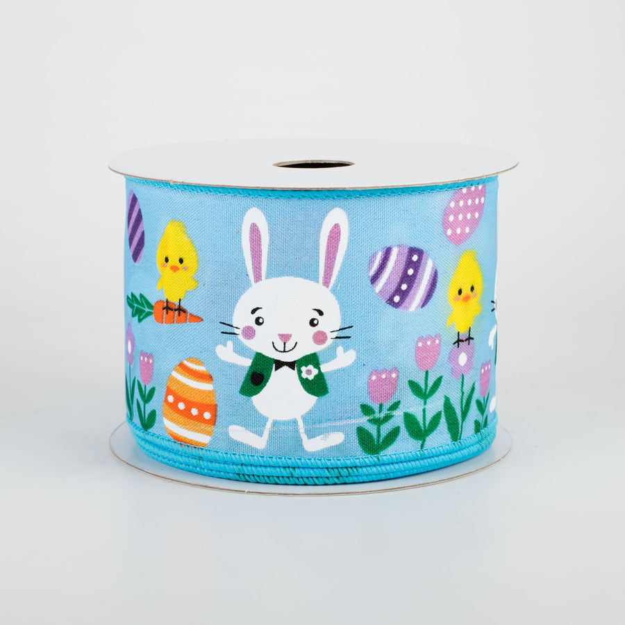 2.5" Easter Bunny Fun Ribbon: Blue (10 Yards)