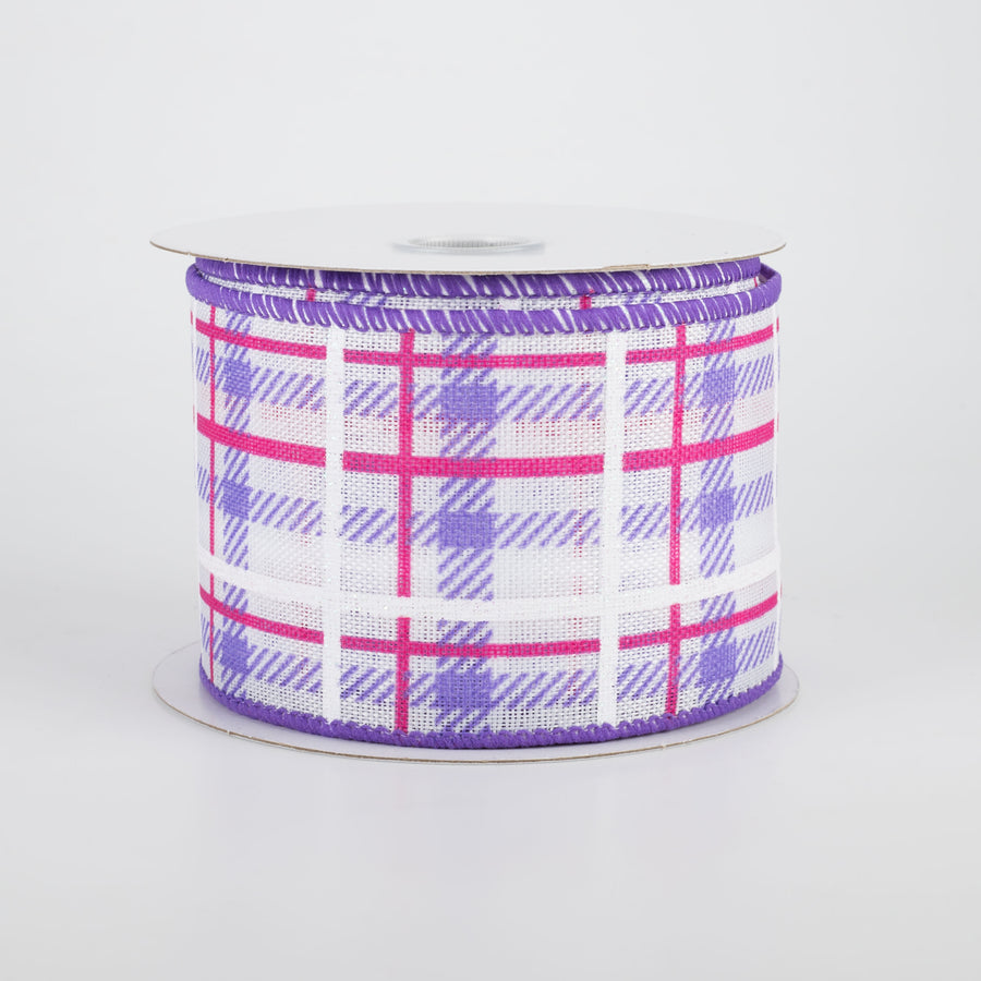 2.5" Iridescent Print Plaid Ribbon: Purple, Fuchsia, White (10 Yards)