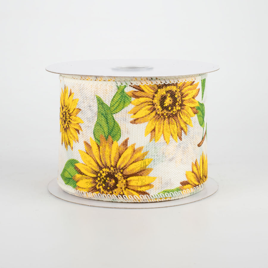 2.5" Linen Sunflower Ribbon: Ivory (10 Yards)