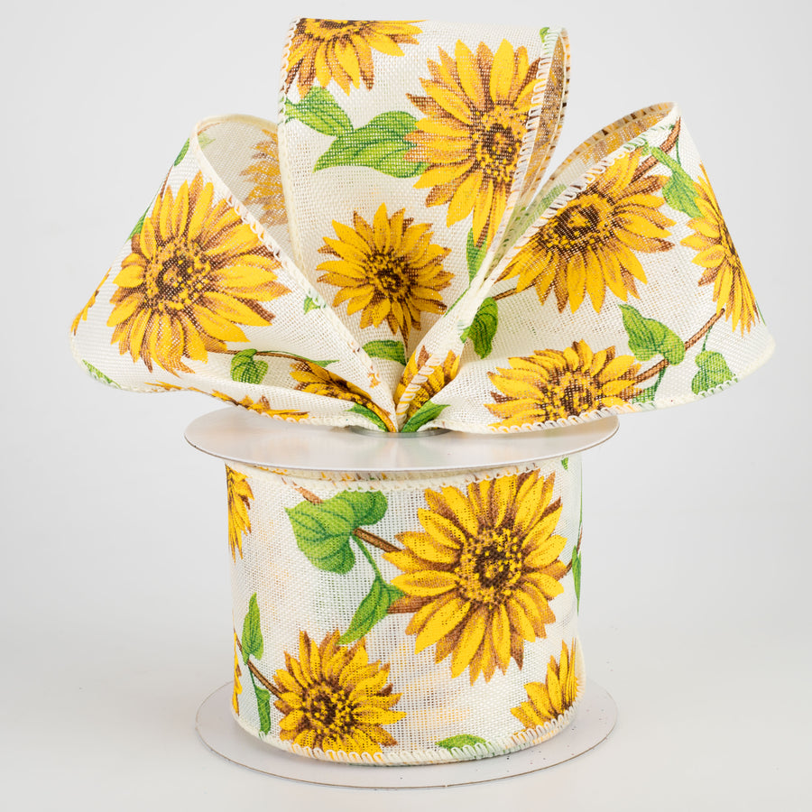 2.5" Linen Sunflower Ribbon: Ivory (10 Yards)
