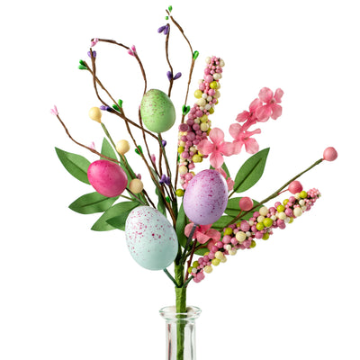 15" Egg Berry Peach Blossom Pick