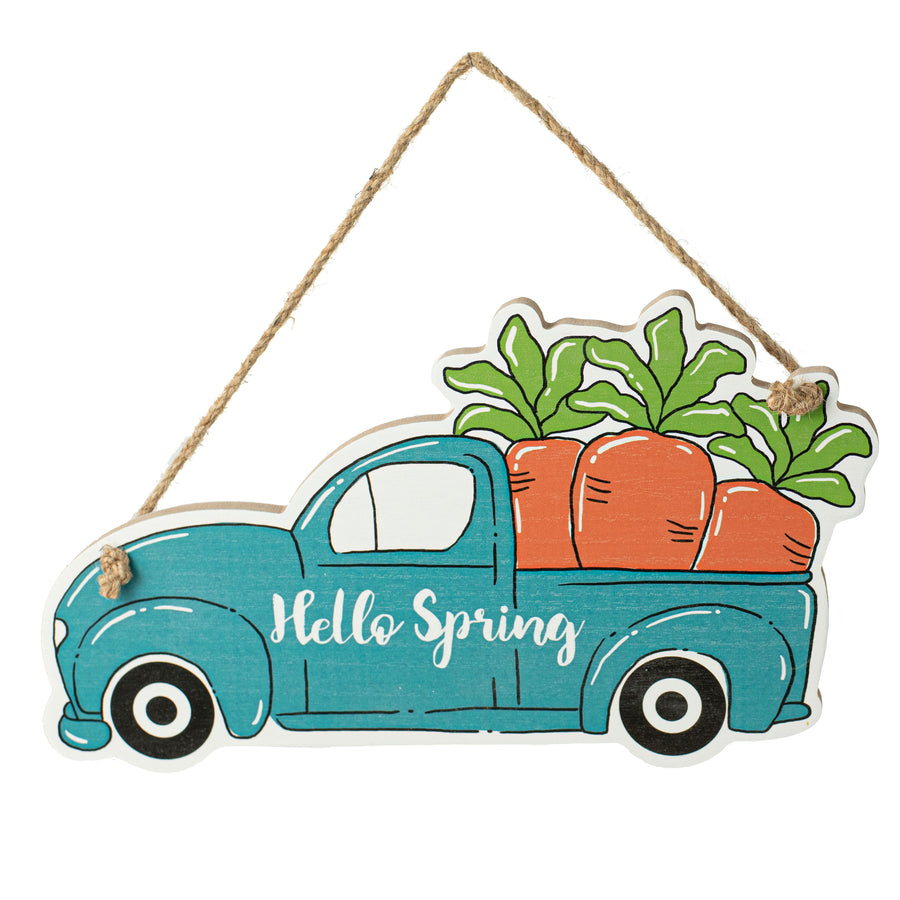12" Wooden Truck & Carrot Happy Spring Sign
