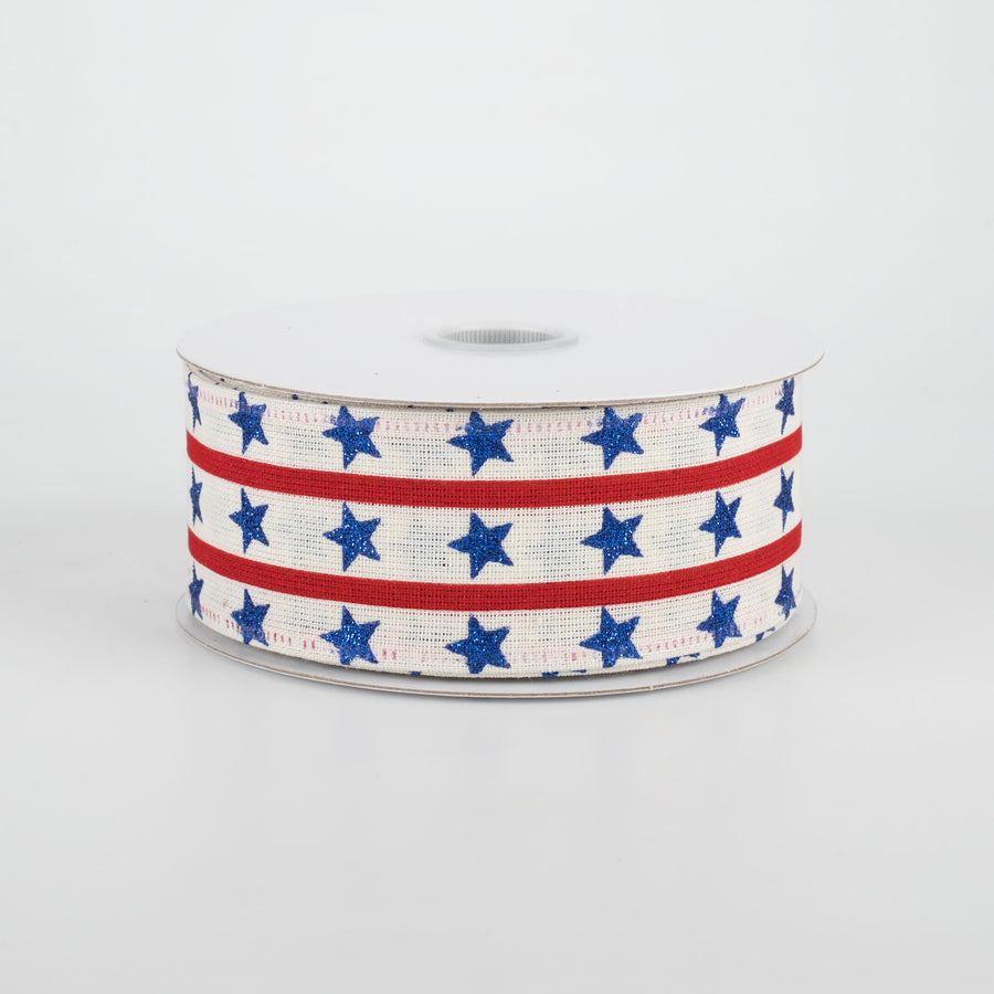 1.5" Vertical Stars & Stripes Ribbon: Ivory (10 Yards)