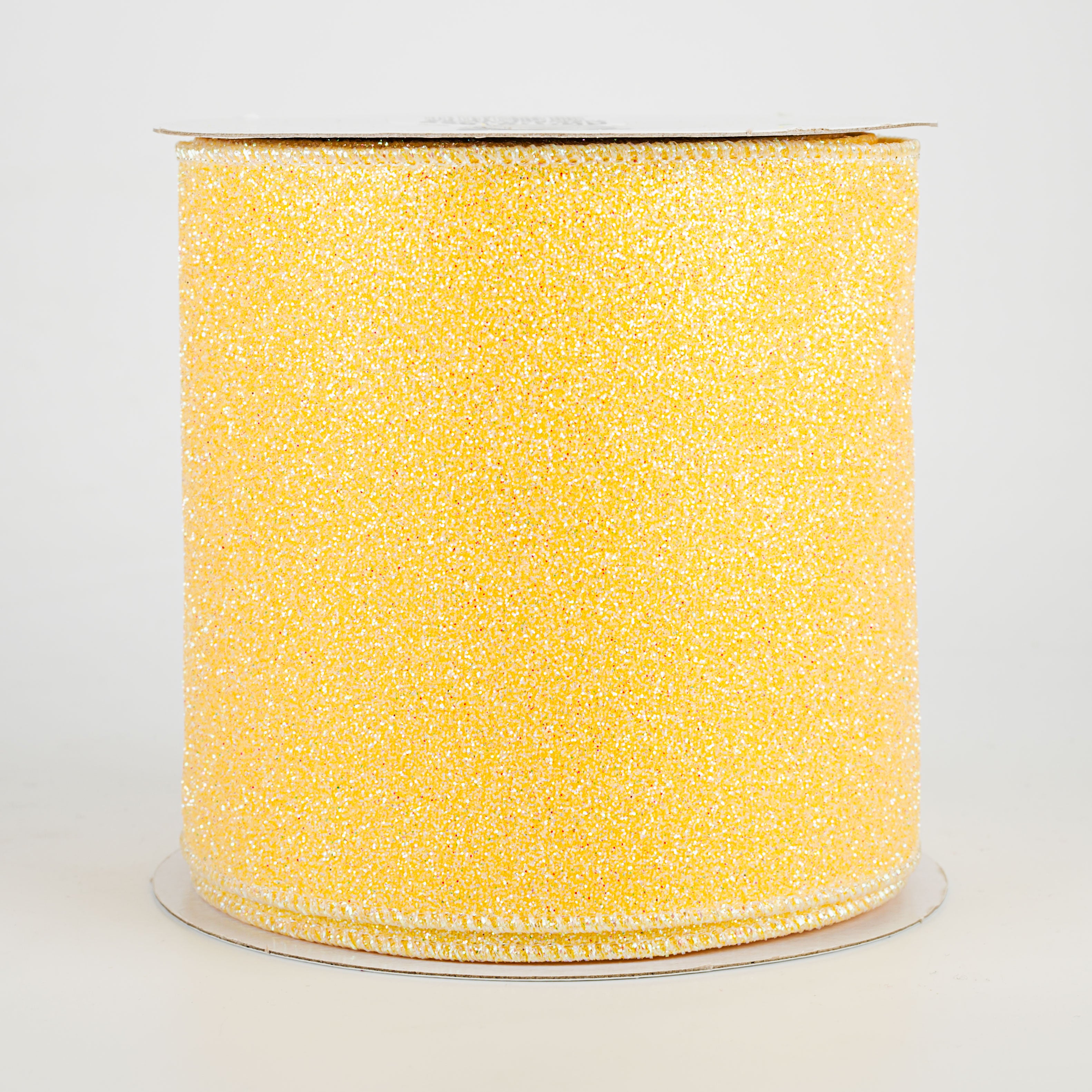 4" Iridescent Glitter Satin Ribbon: Yellow (10 Yards)