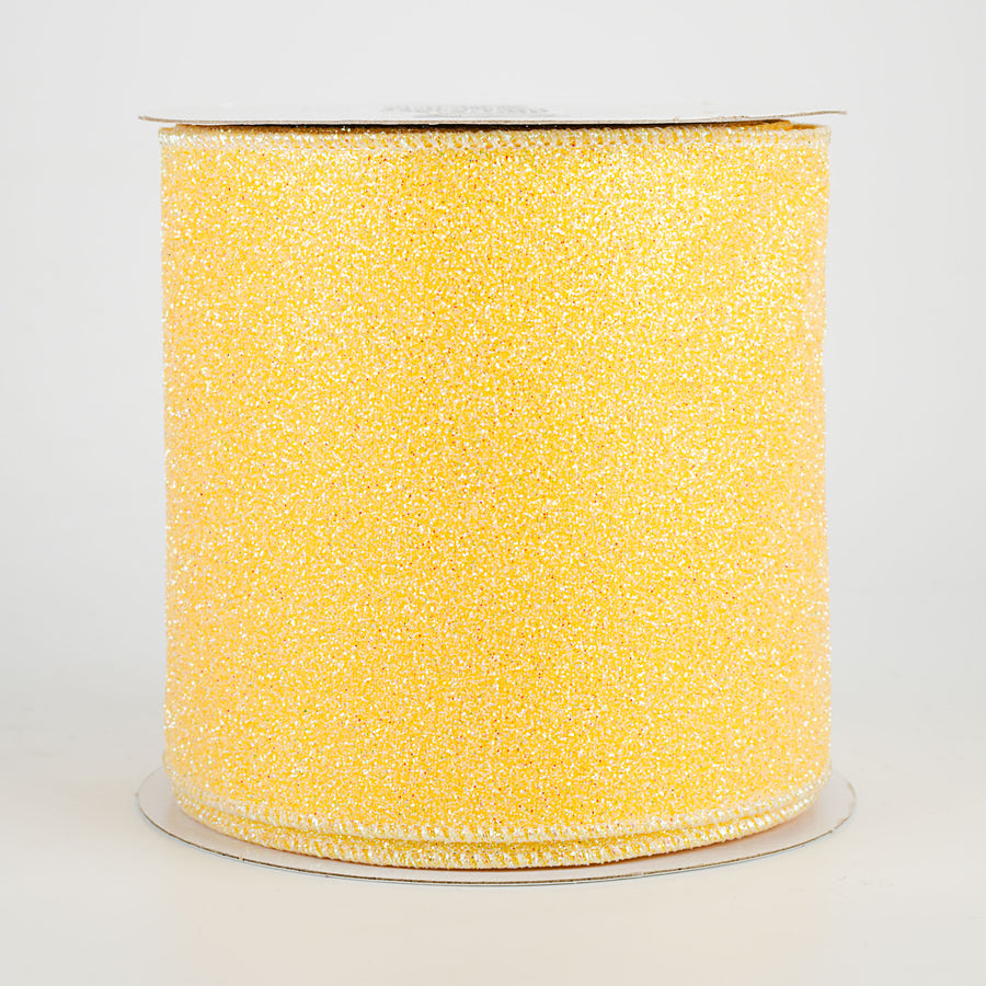 4" Iridescent Glitter Satin Ribbon: Yellow (10 Yards)
