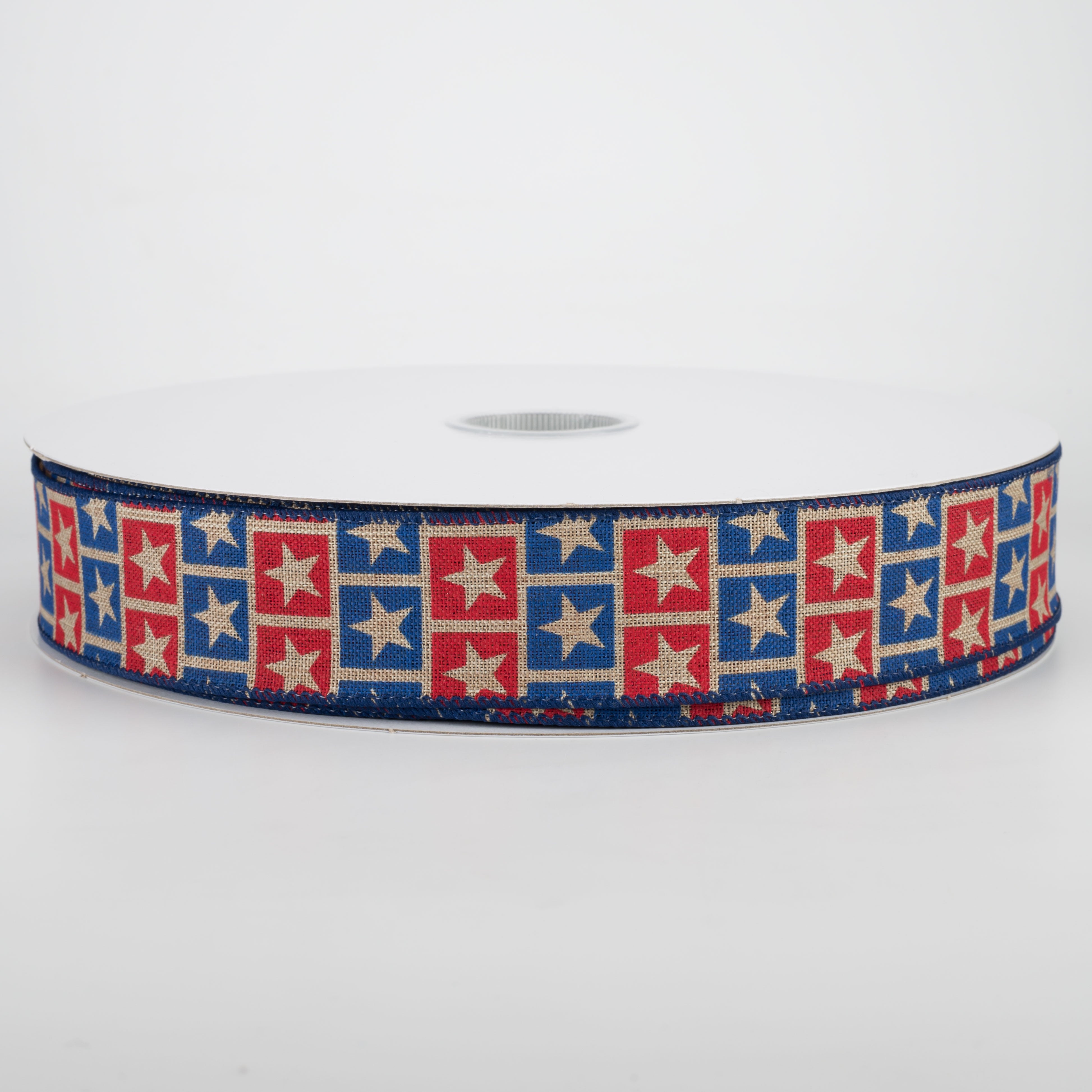 1.5" Star Squares Ribbon: Dark Natural, Red, Blue (50 Yards)