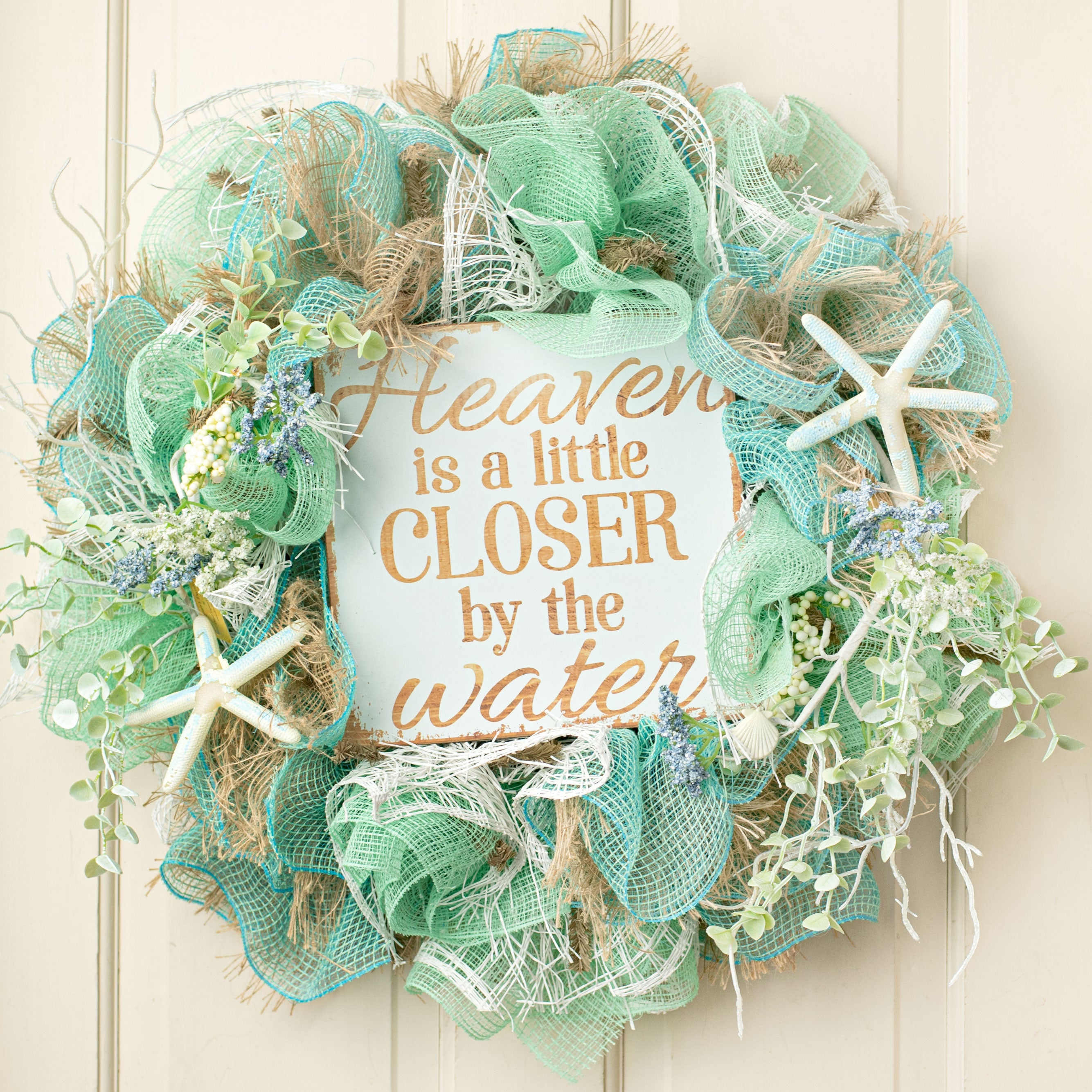 10" Square Wooden Sign: Heaven is Closer by the Water