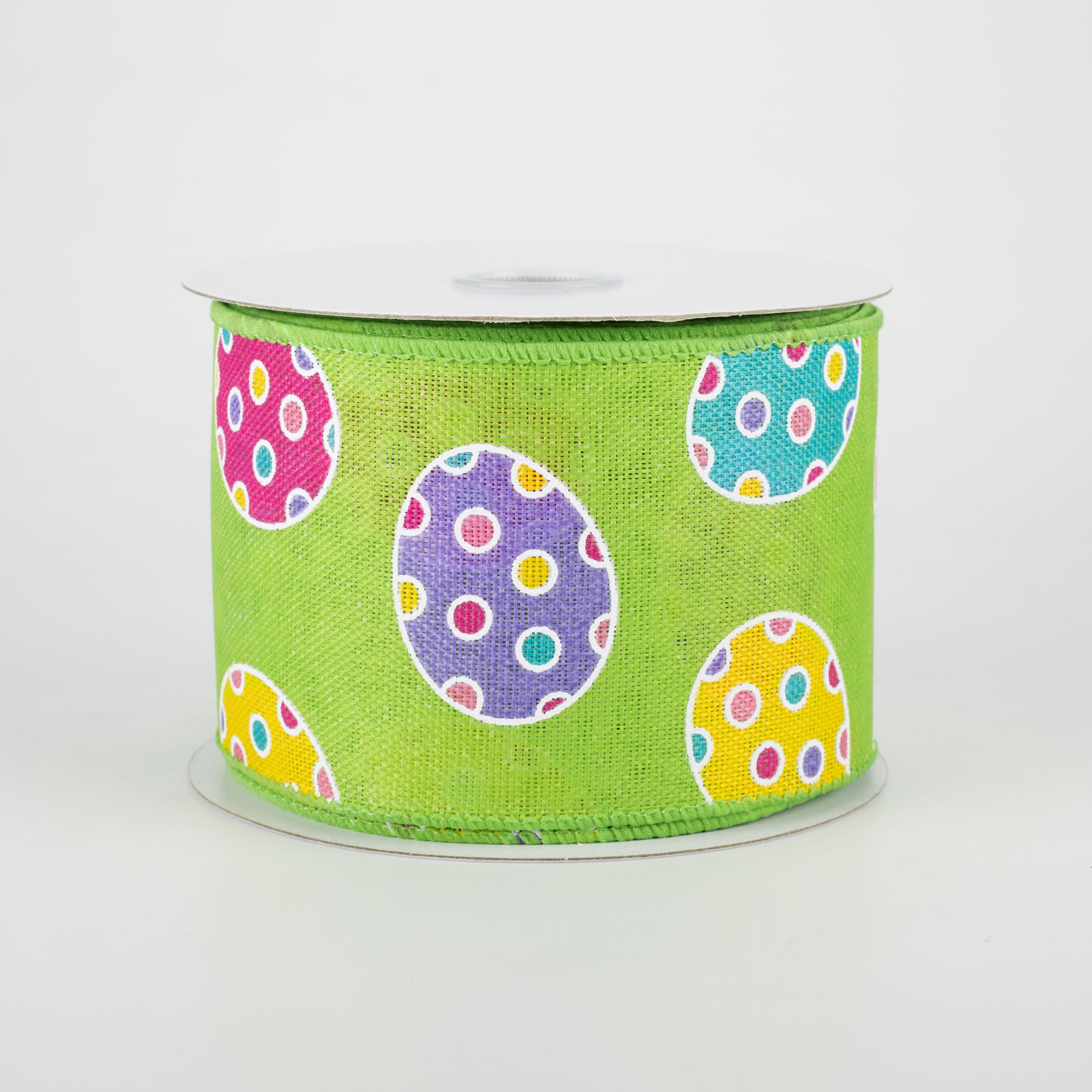 2.5" Polka Dot Easter Eggs Ribbon: Lime (10 Yards)
