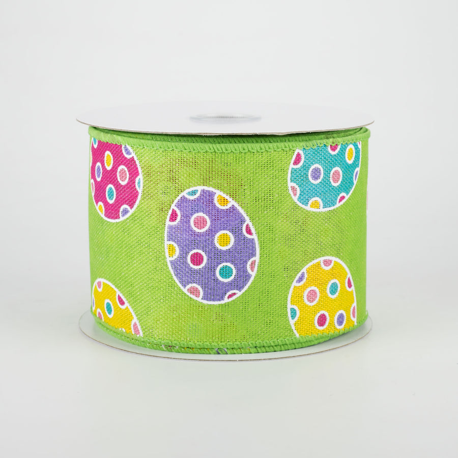 2.5" Polka Dot Easter Eggs Ribbon: Lime (10 Yards)