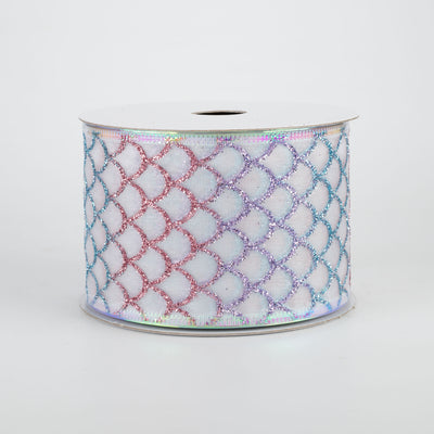 2.5" Glitter Fish Scales Ribbon: Pastel (10 Yards)