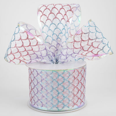 2.5" Glitter Fish Scales Ribbon: Pastel (10 Yards)