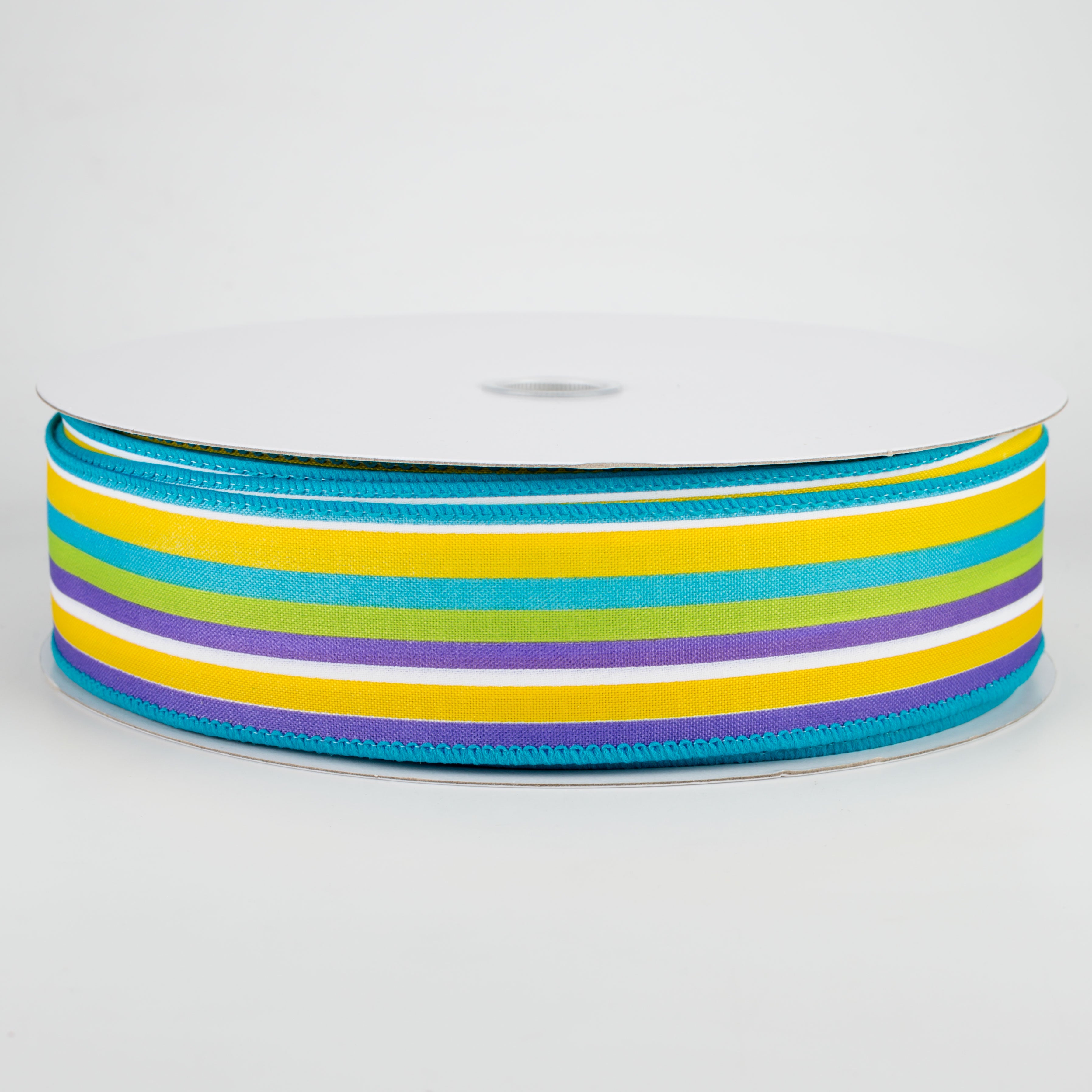 1.5" Walla Stripes Ribbon: Purple, Lime, Yellow, Turquoise (50 Yards)